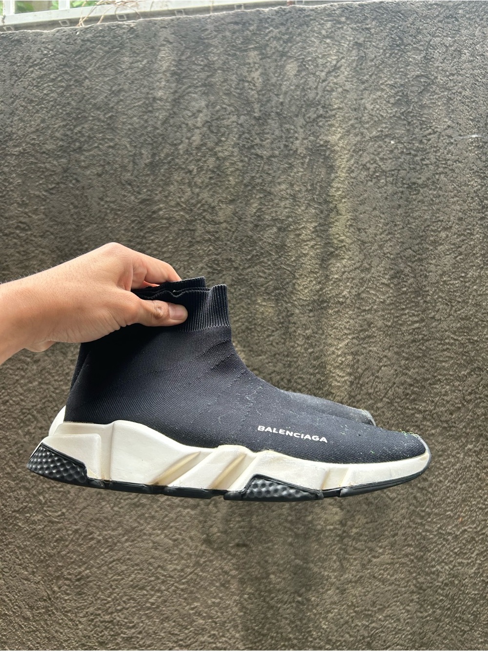 Balenciaga Men’s Black Knit Sock Sneaker with White Sole